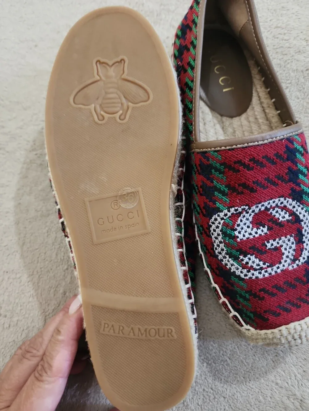 Designer Style Canvas  Espadrilles embroidered double-G style .
